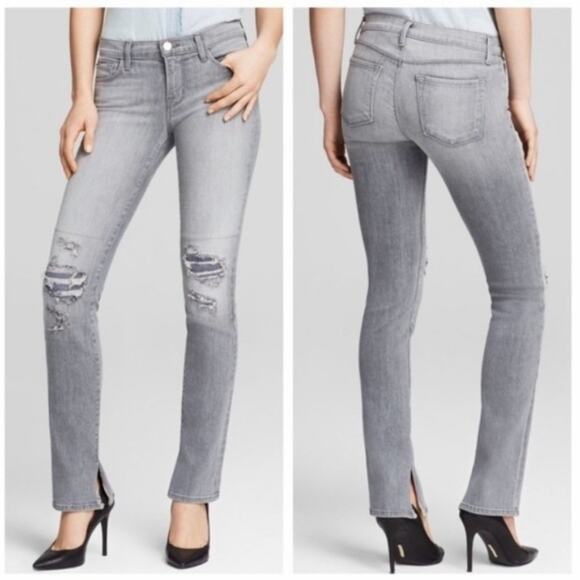 J Brand Jeans Rail Mid-Rise Distressed Denim Split Hem Grey Denim 811 size 27 - Picture 1 of 14